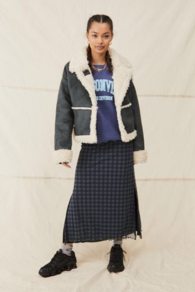 uo faux shearling mary crop coat