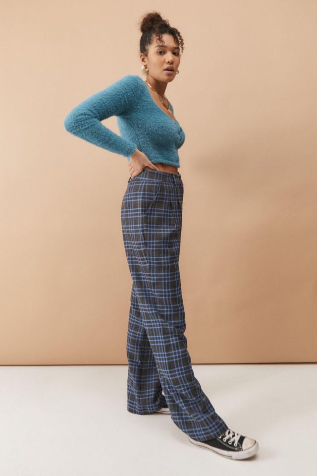 Blue plaid hot sale pants womens