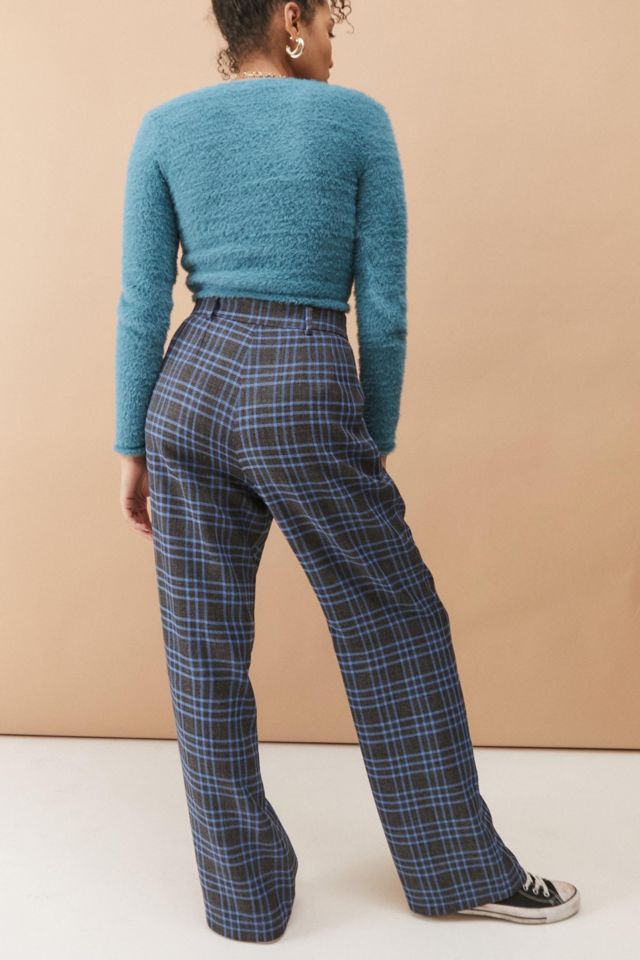 UO Grey & Blue Plaid Puddle Pant