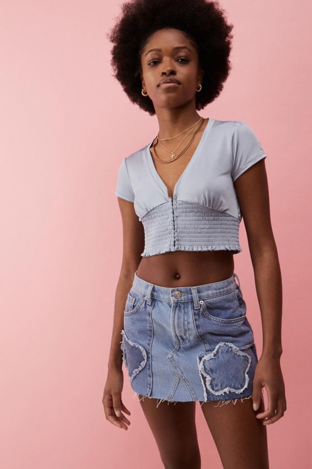 UO Satin Hook & Eye Crop Blouse