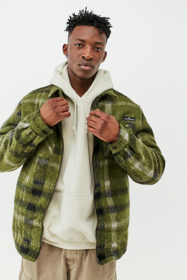 BDG Green Plaid Zip Up Shirt Jacket Urban Outfitters