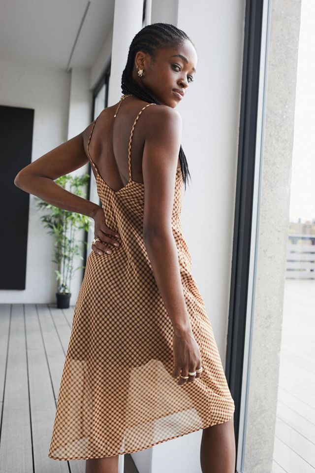 brown check cowl neck midi dress Kennedy High Neck Midi Dress / Chocolate | MESHKI