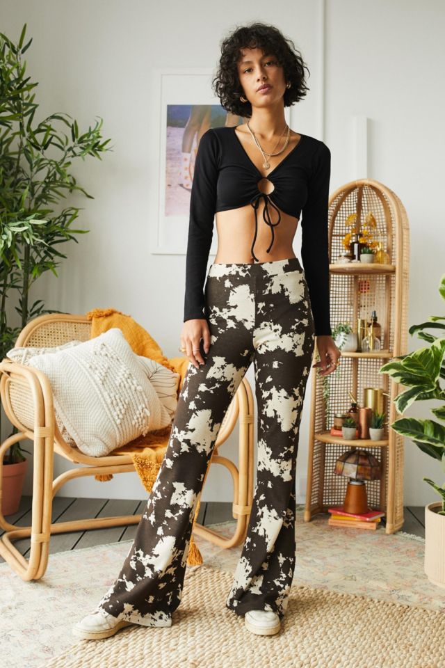 UO Cow Print Knit Flare Pant | Urban Outfitters