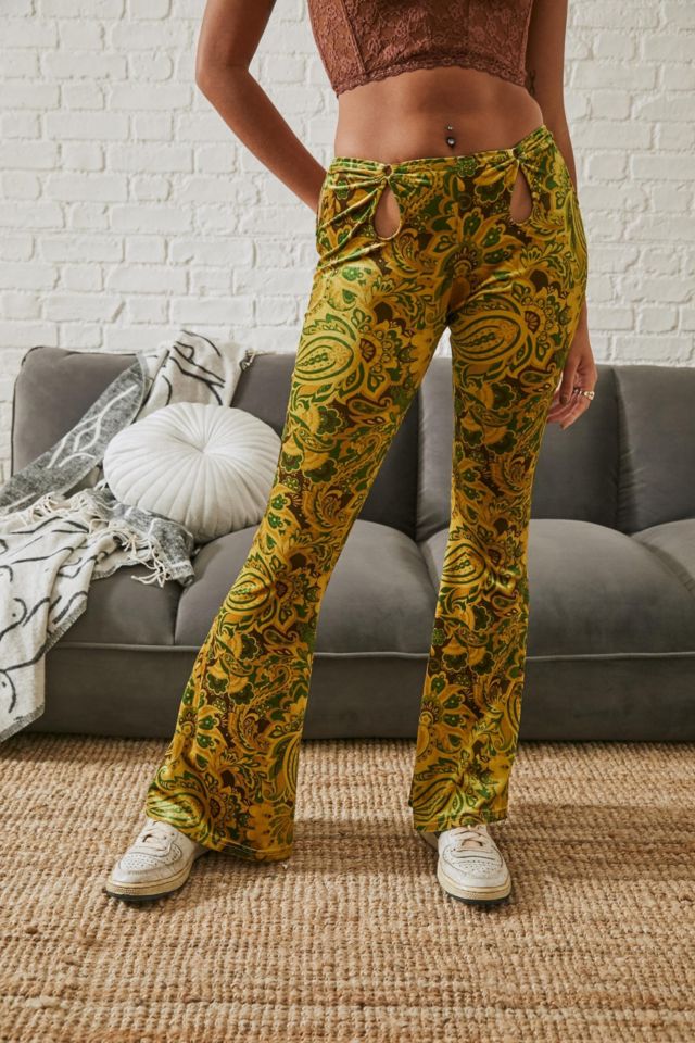 Style Velvet Flare Pants, Floral Velvet Flare Pants