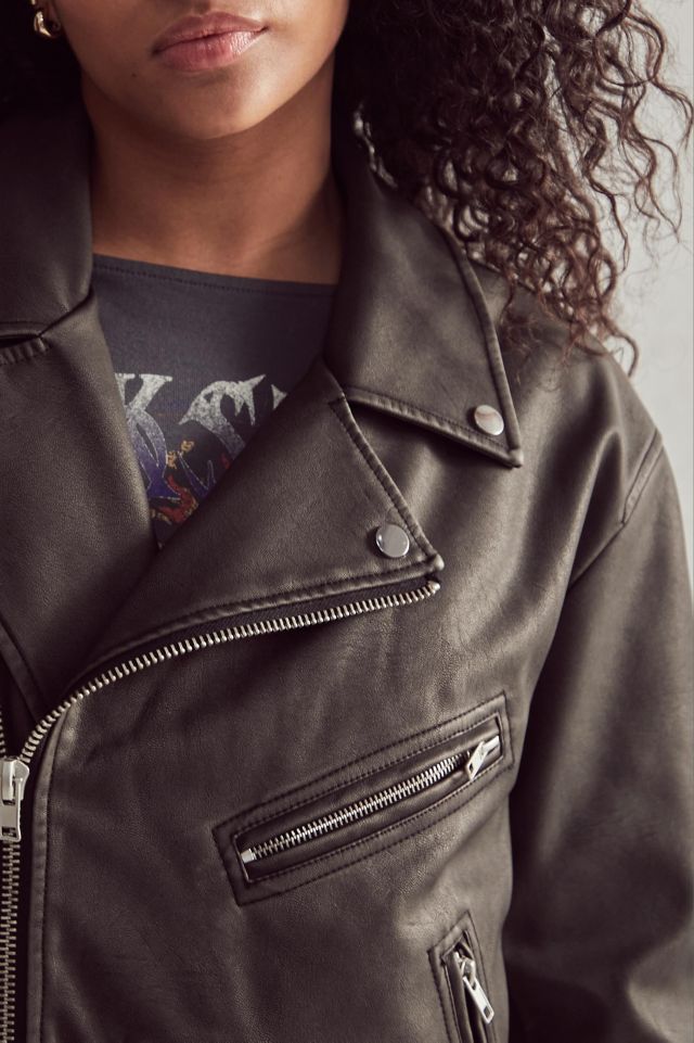 UO Faux Leather Oversized Biker Jacket | Urban Outfitters