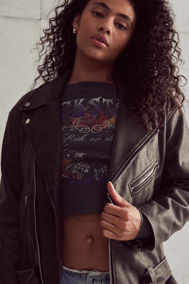 Faux Leather Oversized Moto Jacket