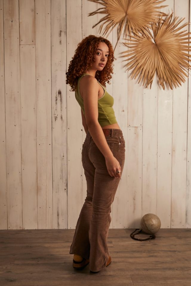 Brown Stretch Corduroy Flare Pants