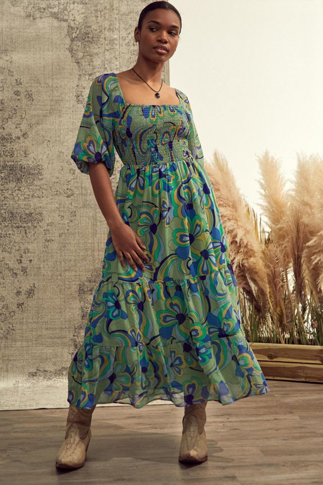 UO Green Swirl Odila Midi Dress | Urban Outfitters