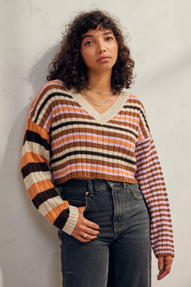 UO Mixed Stripe V Neck Sweater Urban Outfitters