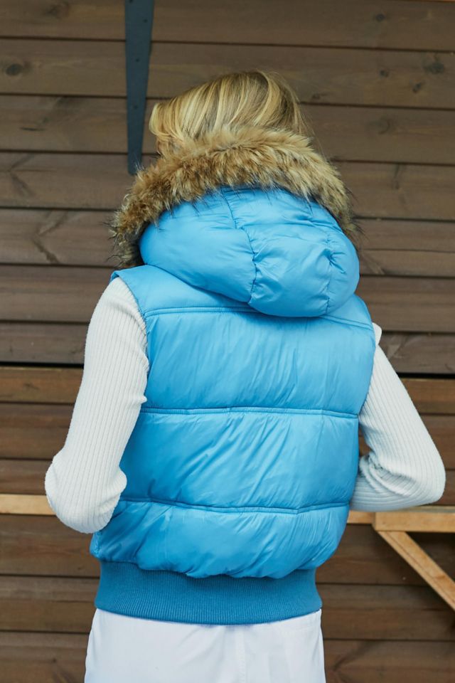 iets frans... Blue Faux Fur Trim Hooded Vest #3