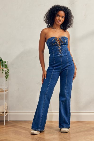 strapless denim jumpsuit