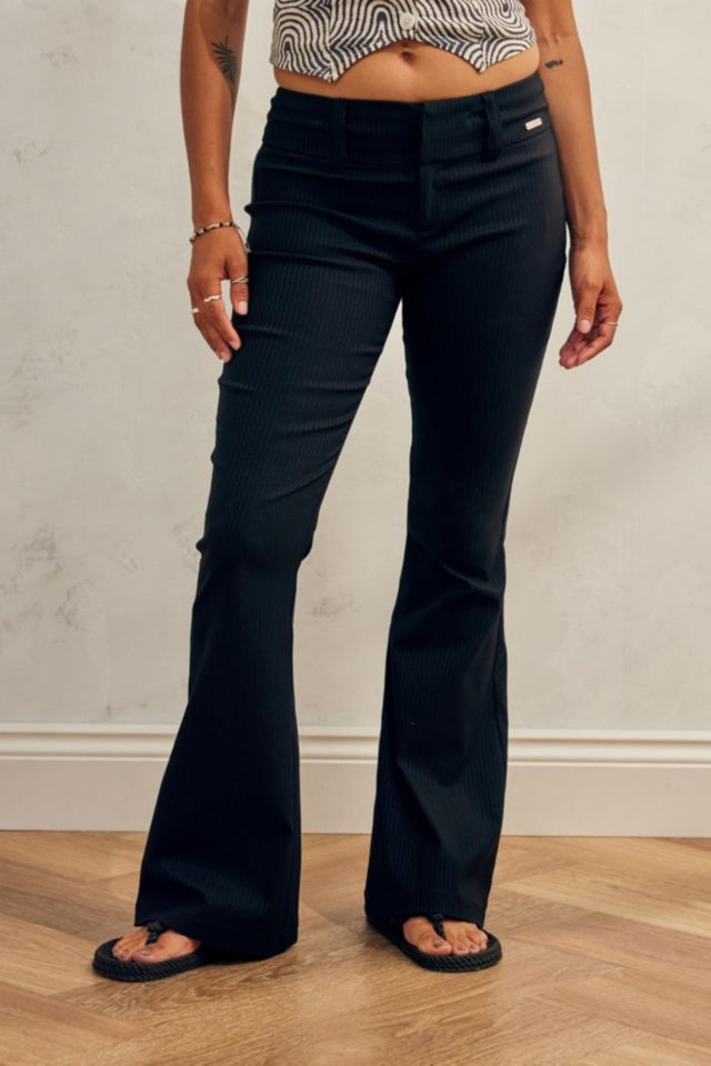 Topshop low rise textured stripe bengaline flared pants in black