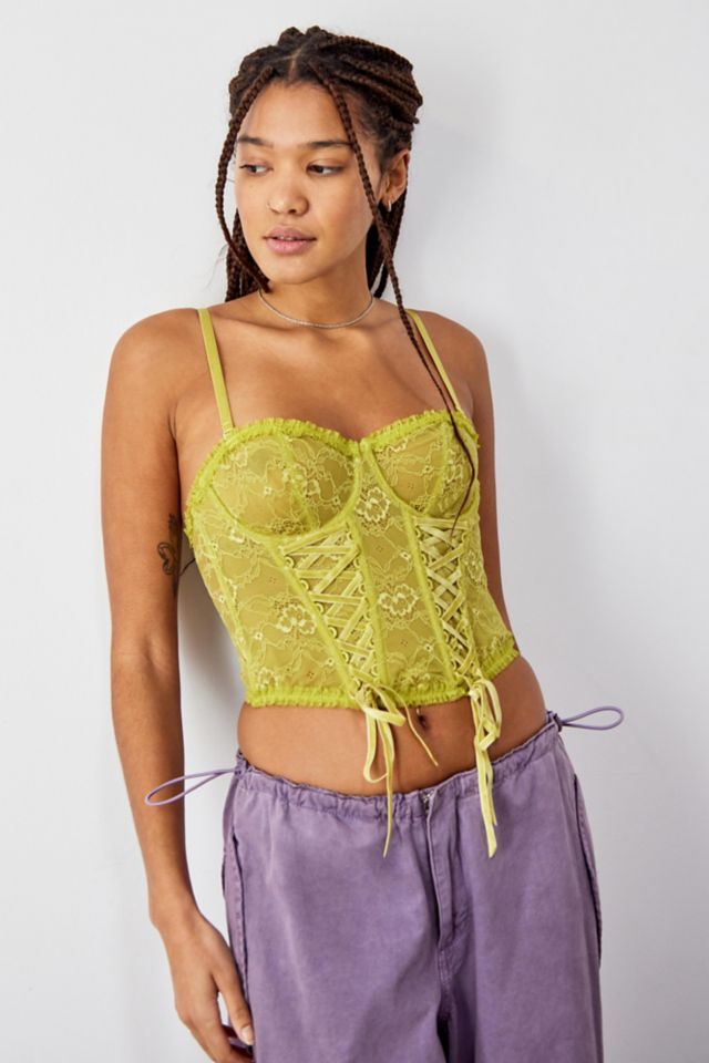 Out From Under Amour Lace Lace-up Corset In Olive At Urban Outfitters in  Brown