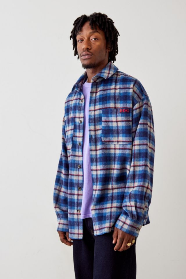 BDG Blue Brushed Fleece Check Shirt | Urban Outfitters