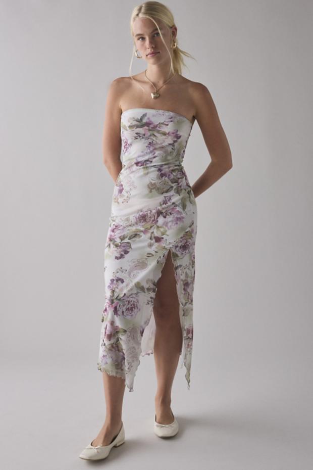 UO Samara Mesh Strapless Midi Dress