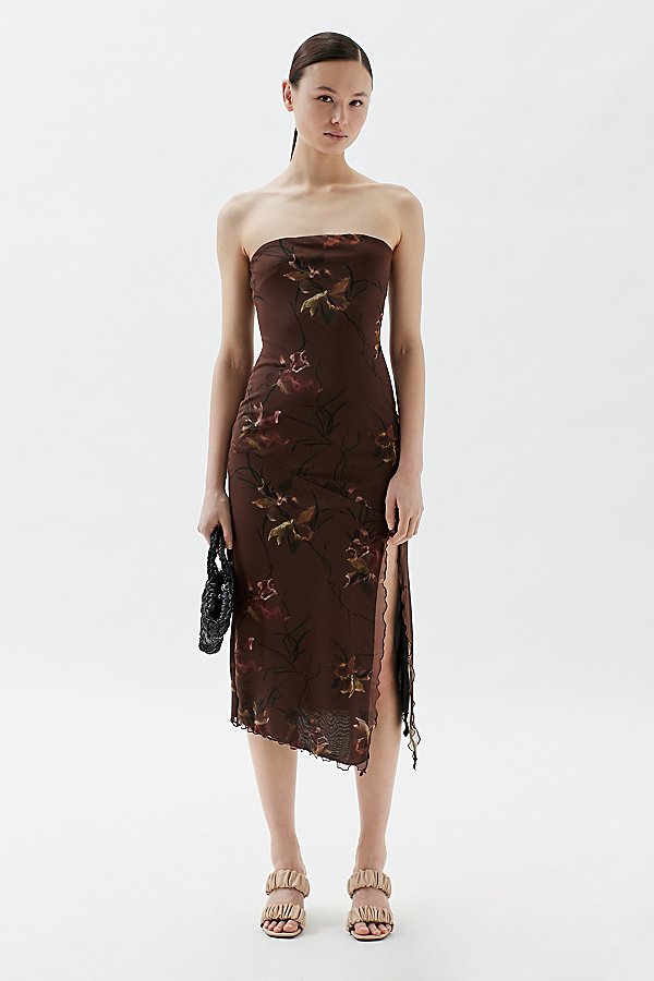 Urban Outfitters Uo Samara Mesh Strapless Midi Dress In Brown