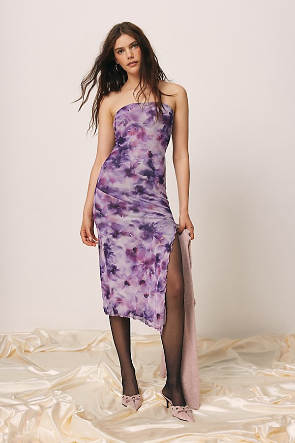 Urban Outfitters Uo Samara Mesh Strapless Midi Dress In Violet