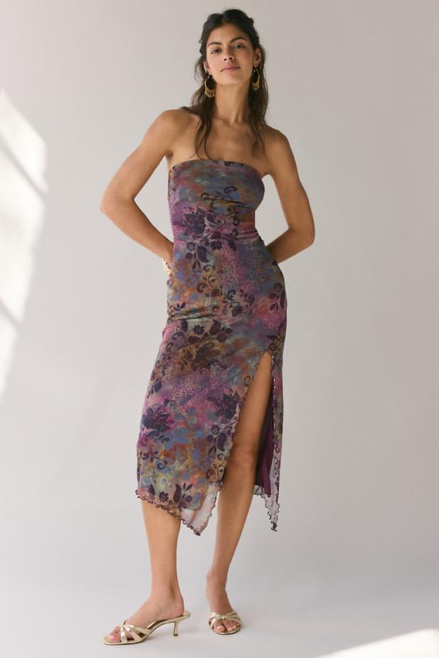 UO Samara Mesh Strapless Midi Dress