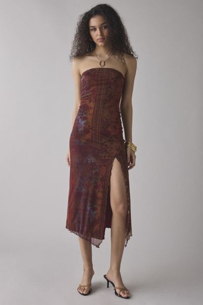 UO Samara Mesh Strapless Midi Dress