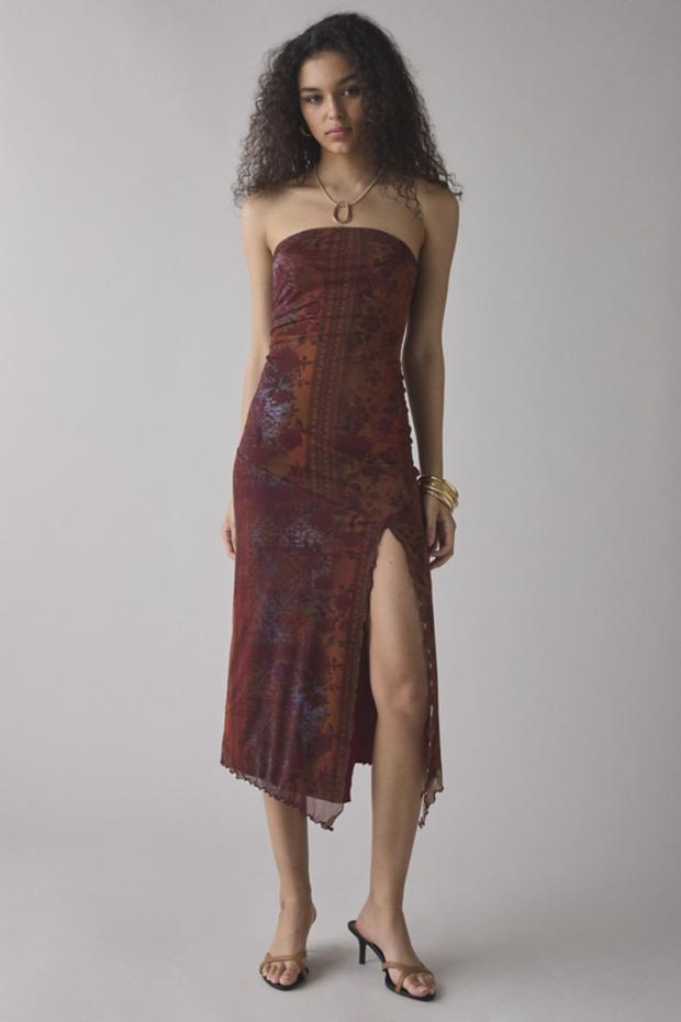 UO Samara Mesh Strapless Midi Dress