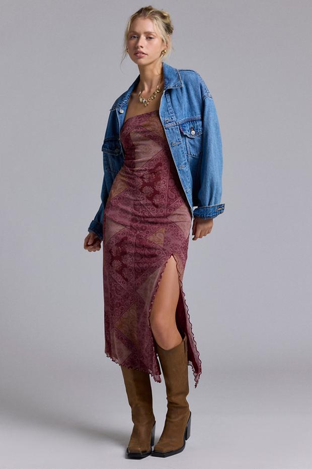 UO Samara Mesh Strapless Midi Dress