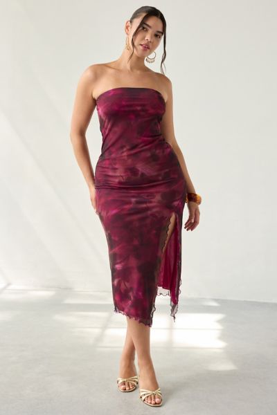 UO Samara Mesh Strapless Midi Dress