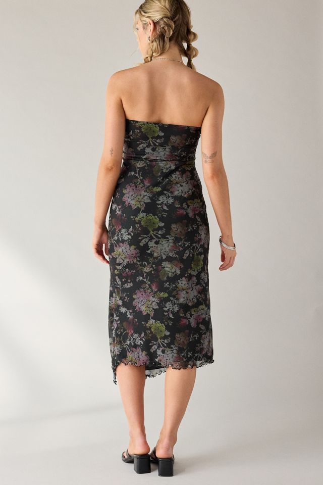 fleurs strapless mini dress black Millie Black Floral Strapless Midi Dress - US 14