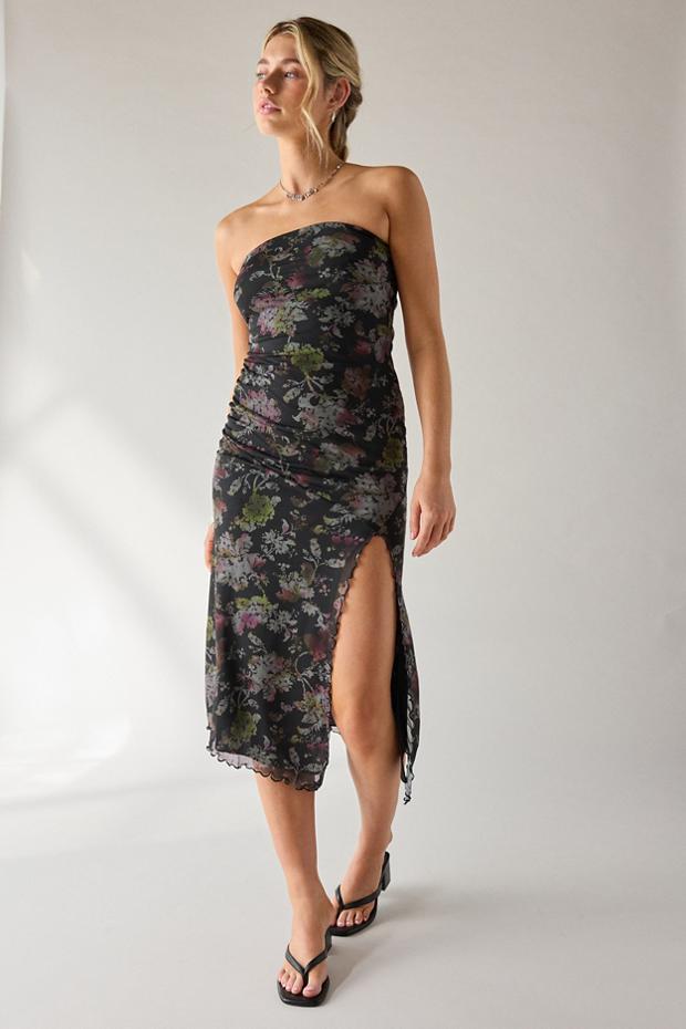 UO Samara Mesh Strapless Midi Dress