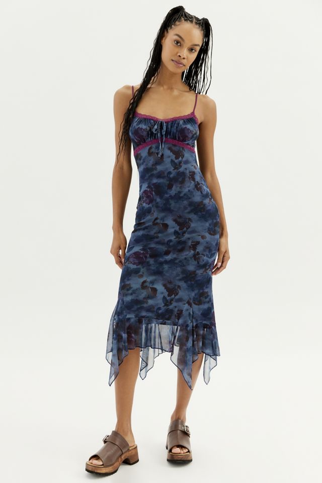 urban outfitters blue dress UO Becca Floral Midi slinky mesh UO maxi dress in a curve UO Quartz Mesh Floral Midi
