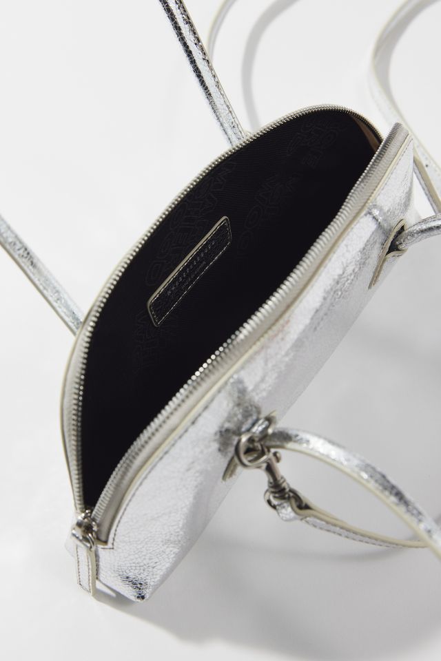 Bessette Leather Shoulder Bag In Silver Crinkle