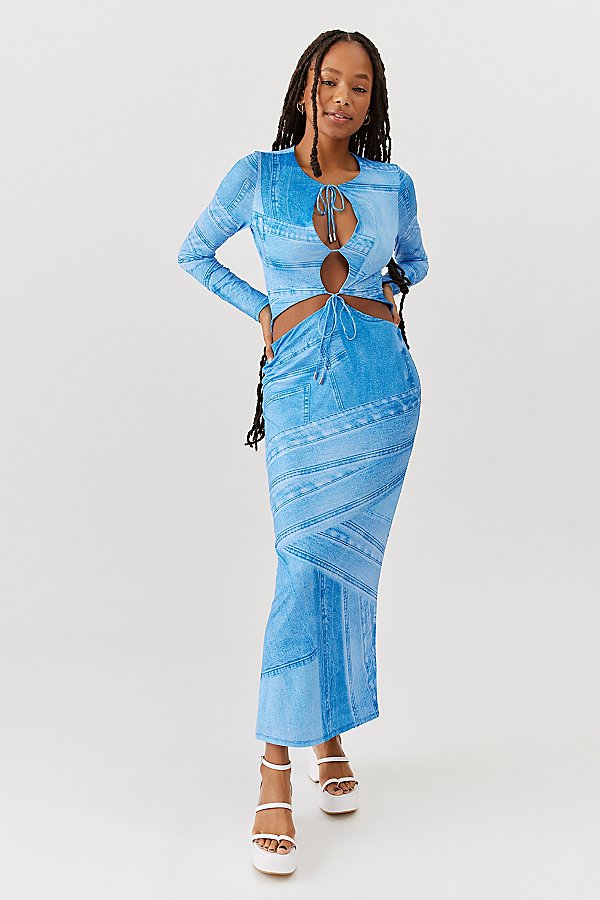 Afrm Marcella Printed Cutout Maxi Dress In Blue Multi