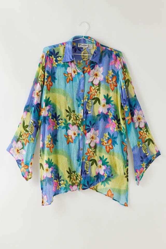 Vintage Tropical Button-Down Tunic Top | Urban Outfitters