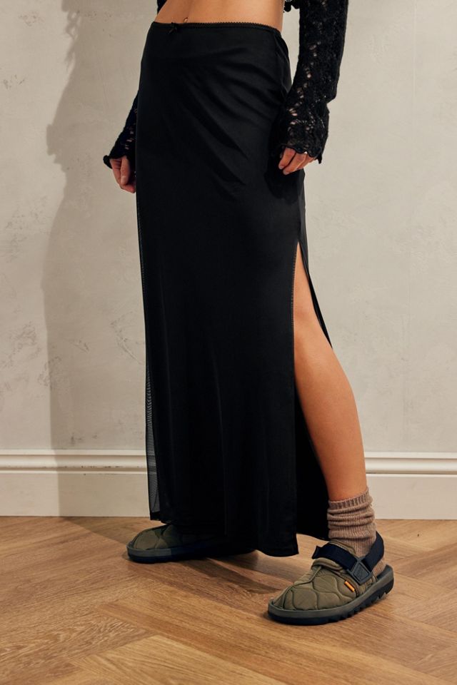 UO Black Mesh Split Thigh Maxi Skirt