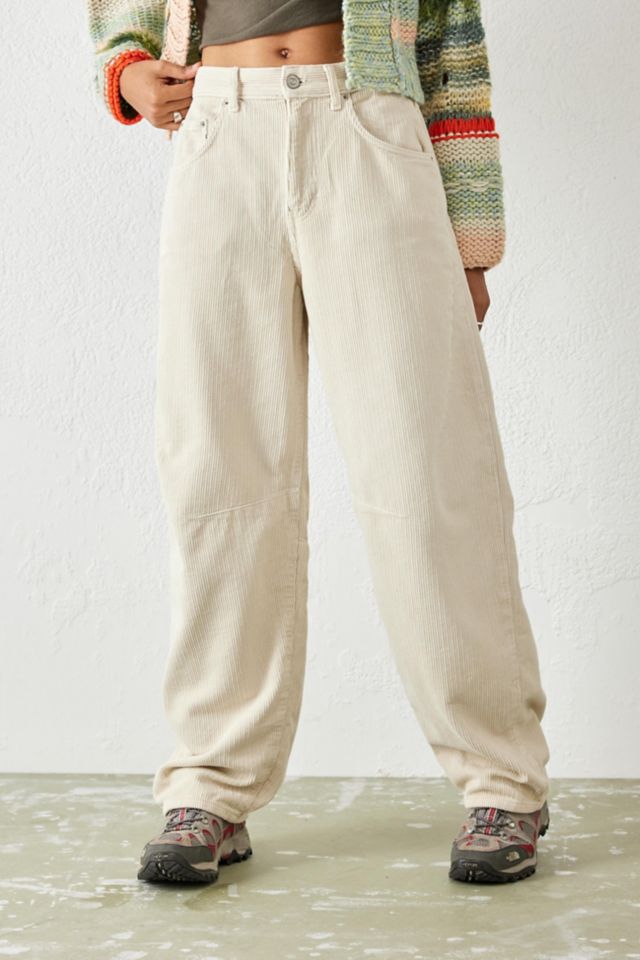 BDG White Corduroy Logan Cinch Back Boyfriend Pant