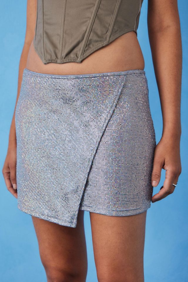 UO Silver Glitter Wrap Mini Skirt #2