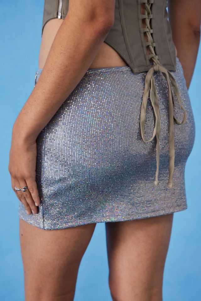 UO Silver Glitter Wrap Mini Skirt #3