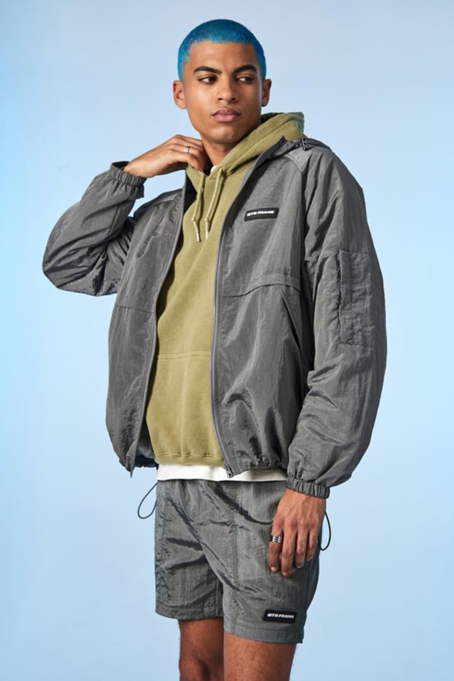 iets frans... Iridescent Silver Crinkle Packable Windbreaker