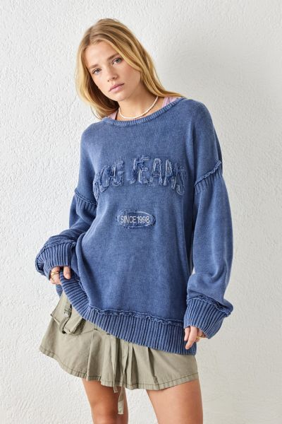 Bdg Jeans Distressed Knit Sweater In Navy