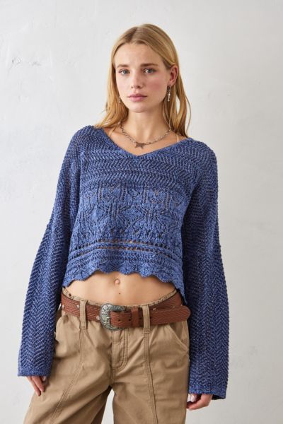 Urban Outfitters Uo Open Stitch Slouchy Sweater In Navy