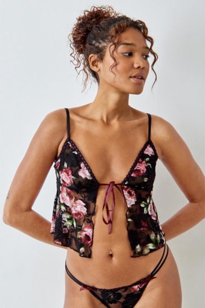 Out From Under Floral Print Mindy Lace Cami Top In Black