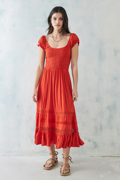 Urban Outfitters Uo Dana Tiered Midi Dress In Red | ModeSens