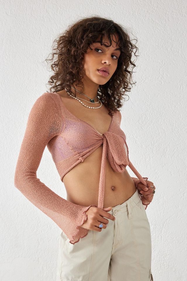 UO Sheer Boucle Multi-Wear Tie-Front Top | Urban Outfitters