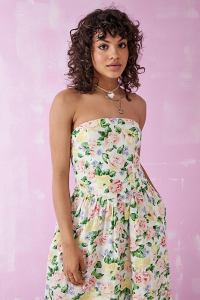 knee length dresses for ladies Green Linen-Blend Bandeau Fia Midi Dress main image 1