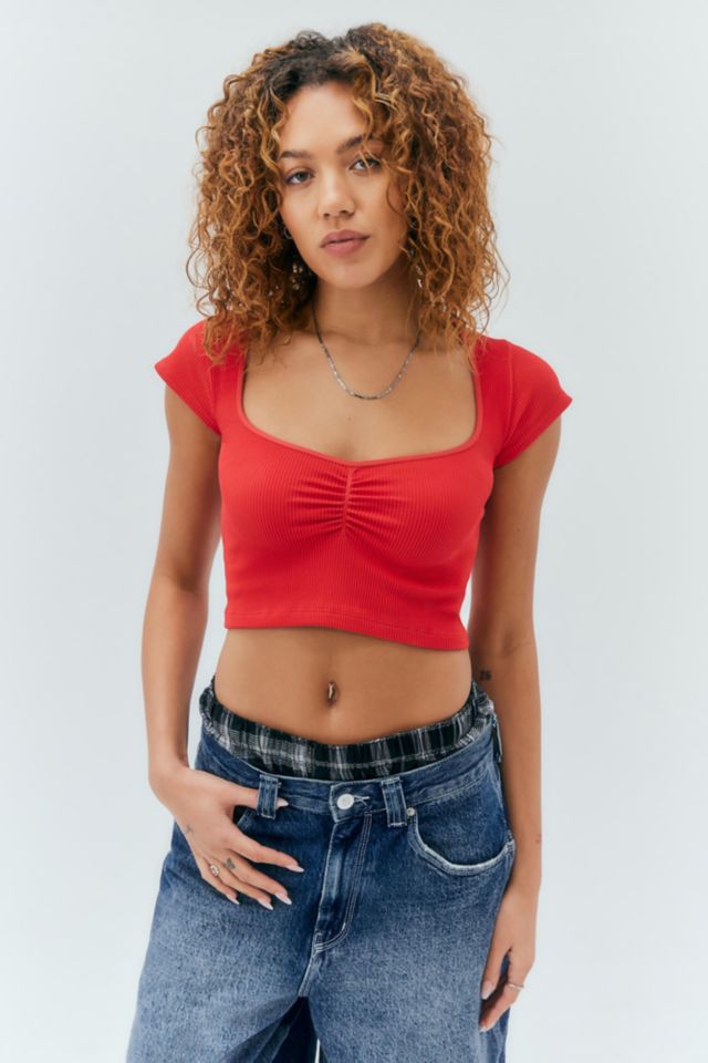 Ruched Mesh Sweetheart Crop Top – Urban Planet