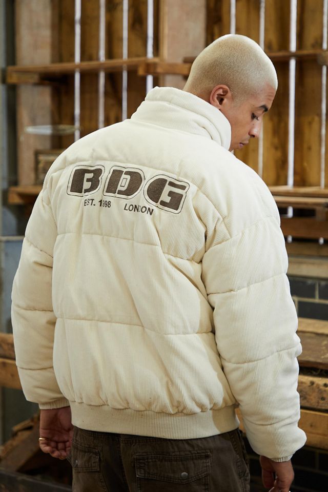 BDG Ecru Embroidered Corduroy Puffer Jacket | Urban Outfitters BDG Ecru Embroidered Corduroy Puffer Jacket | Urban Outfitters