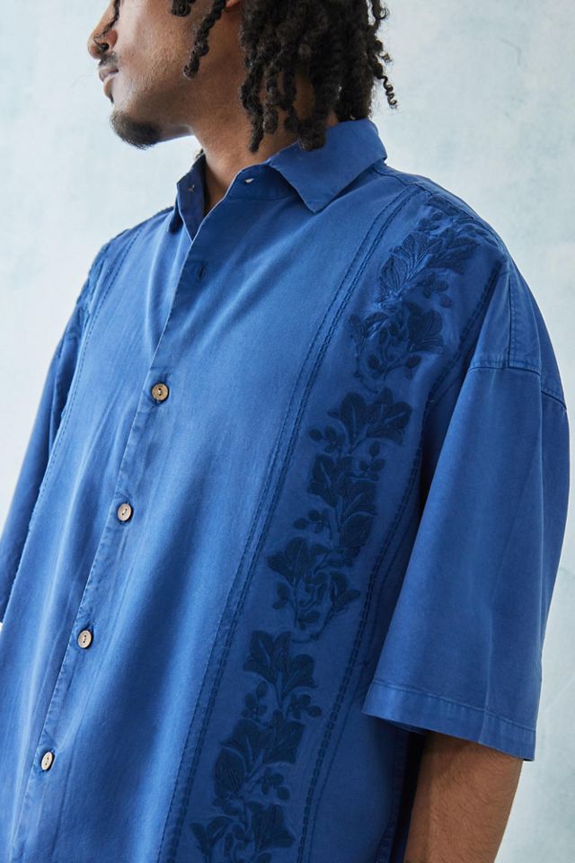 Loom Cobalt Embroidered Short Sleeve Shirt Urban Outfitters
