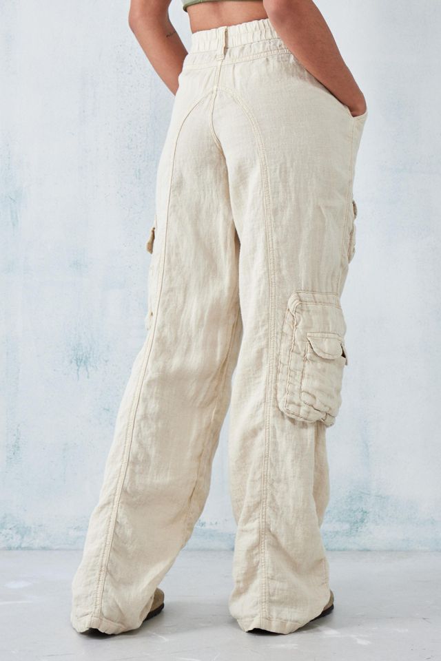 Bdg Sand Linen Multi-Pocket Cargo Pant in Beige at Urban Outfitters