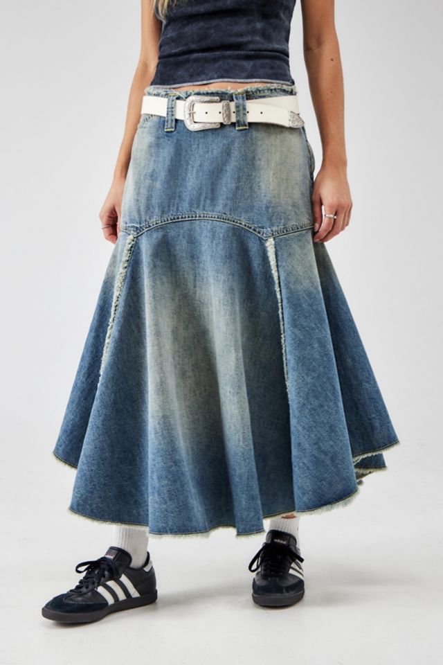 BDG Washed Denim Basque Midi Skirt Urban Outfitters