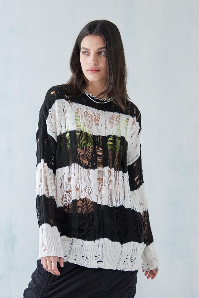 UO Hailey Laddered Striped Boyfriend Sweater | Urban Outfitters