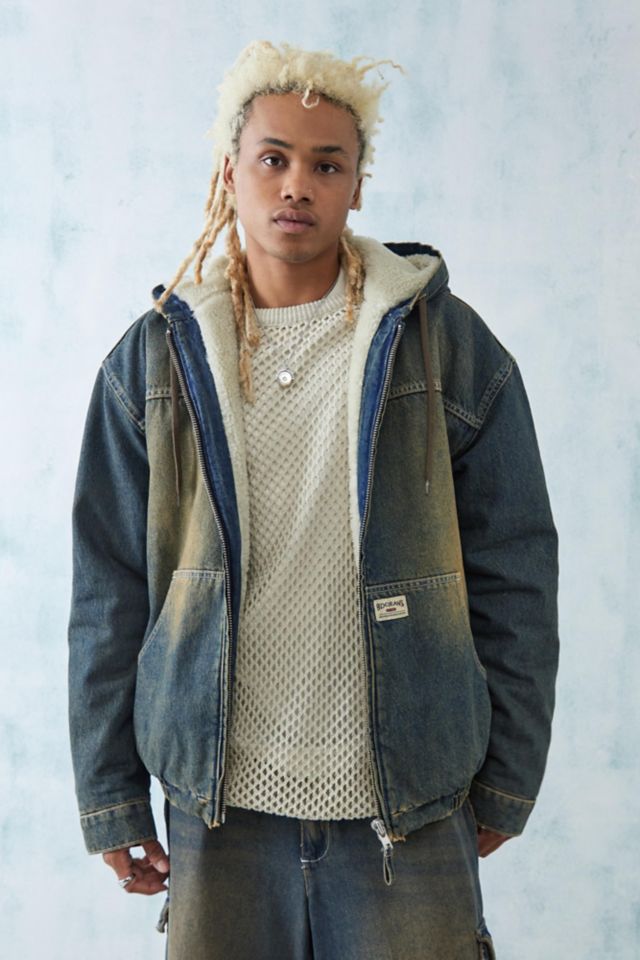 BDG Rex Stone Tinted Denim Borg Lined Skate Hoodie